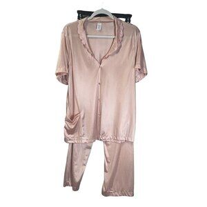 Fantasy Nightwear Vintage Pajamas Set Womens Medium Peach Nylon 2 PieceTop Pants